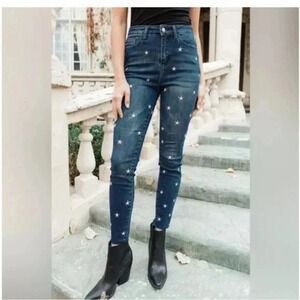 JUDY BLUE Jeans Size 9/29 Skinny Fit embroidered stars high waist dark blue